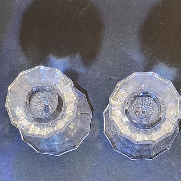 Modern Contemporary Mikasa Crystal Nob Hill Pillar Diamond Point Textured Pair 4 - Picture 6 of 9